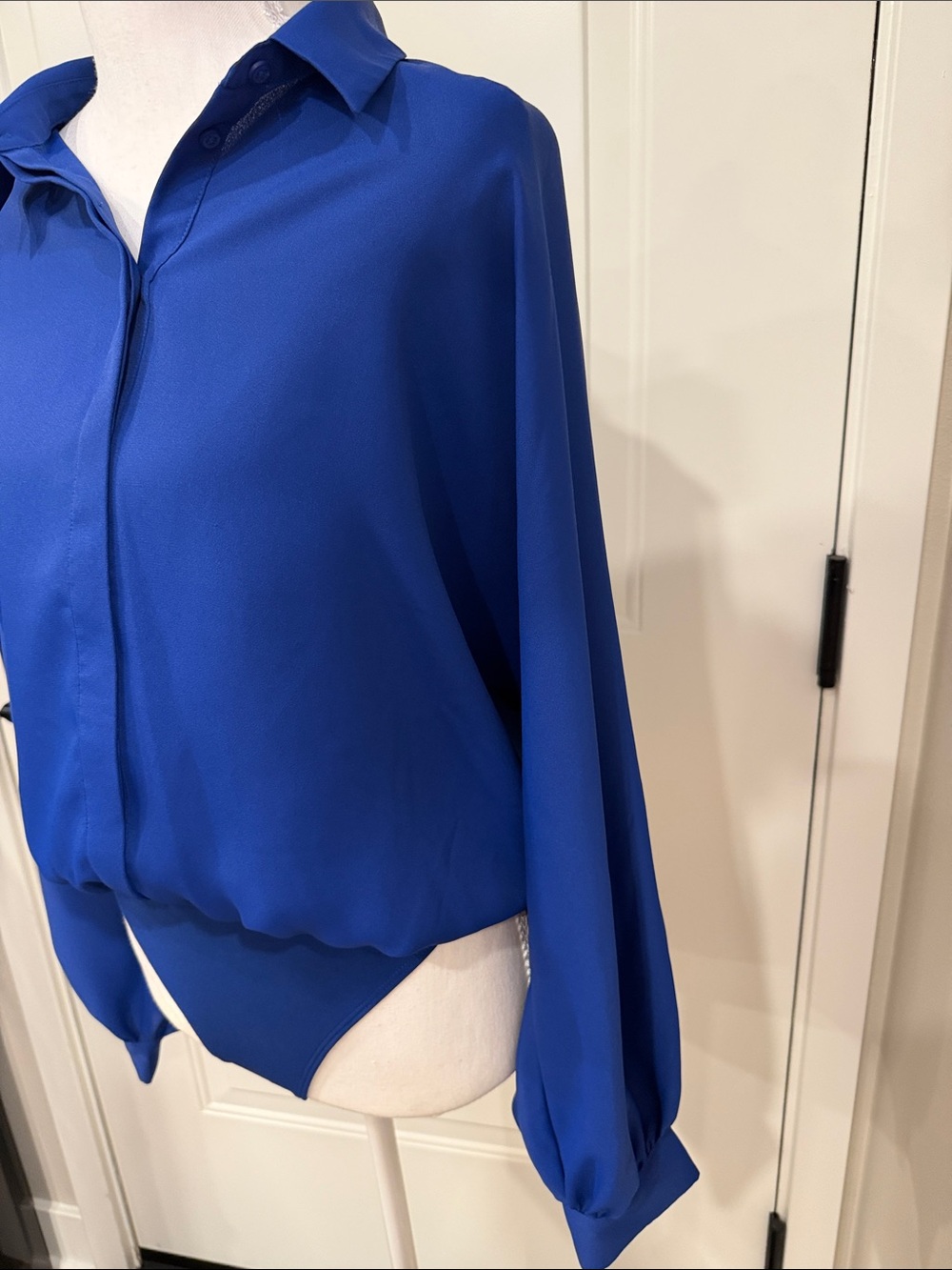 Express Cobalt Blue Long-Sleeve Button-Down Bodysuit Shirt - Picture 5 of 7